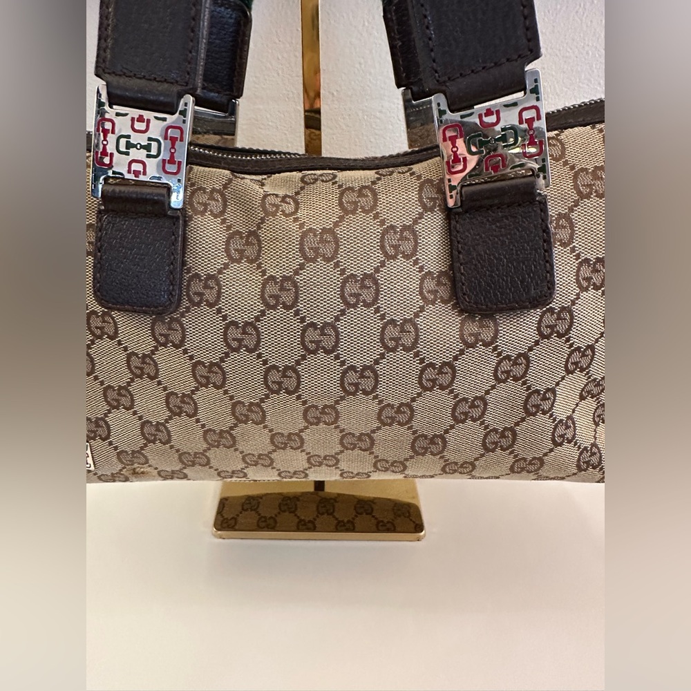 Gucci Beige GG Canvas Tote with Green and Red Striped Handles - Picture 5 of 12